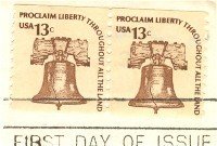 Liberty Bell 13 cent Stamp Coil Pair Americana Issue FDI SC 1595 First Day Issue