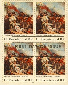 Battle of Bunker Hill 10 cent Stamp Block 4 Bicentennial Issue FDI SC 1564 First Day Issue