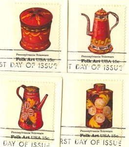 Pennsylvania Toleware complete Set 4 Stamps American Folk Art Issue FDI First Day Issue