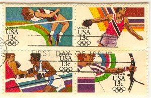 Summer Olympics Set Block of 4 different Stamps FDI SC 2051a First Day Issue 13 cent