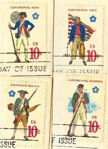 Military Uniforms Complete Set 4 American Bicentennial Issue FDI First Day Issue