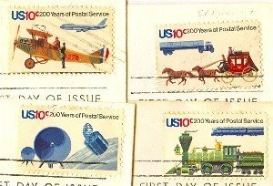 Postal Bicentennial Issue Complete Set 4 stamps FDI First Day Issue