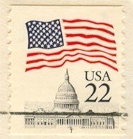 Flag Over Capitol Coil Stamp with inscribed T Bottom 22 cent FDI SC 2115b First Day Issue