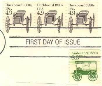 Buckboard Coil Stamp 4.9 cent FDI SC 2124 First Day Issue Strip of 3 Transportation Issue