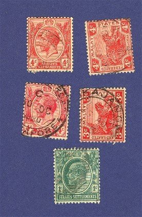 Straits Settlements 5 Stamps from 1903 to 1922 Packet No 1601