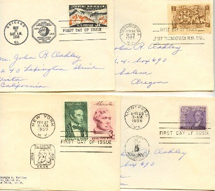 1950s 4 FDI Monroe Intl Geophysical Fort Ticonderoga Lincoln Sesquicentennial First Day Issue Packet