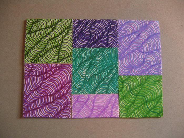 Painstakingly Hand-drawn Optical Illusion in Green and Purple
