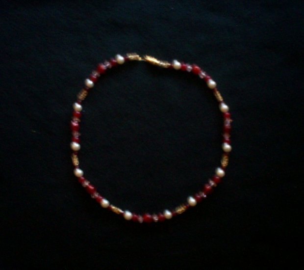 Ruby Red Necklace with Pearls