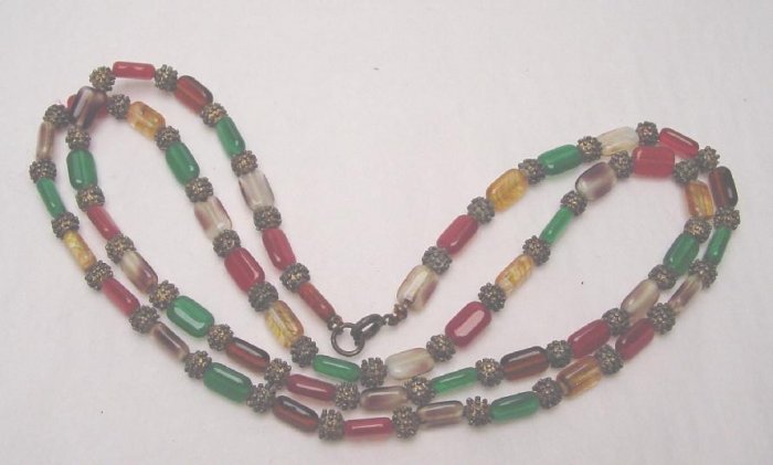 VINTAGE MULTICOLOR GLASS BEAD NECKLACE