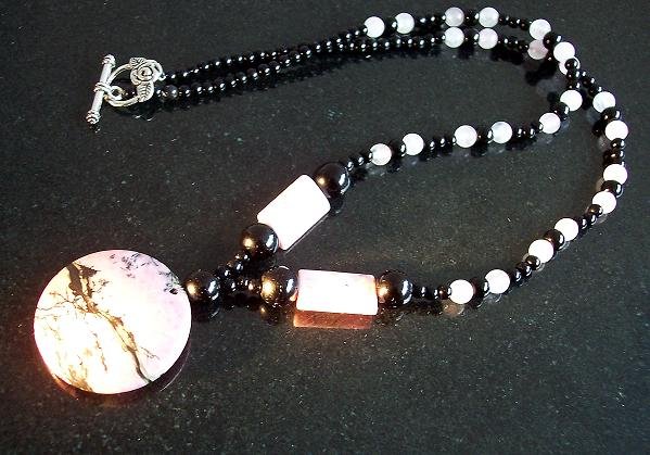 Love, Healing, Power Necklace 20"/Rhodonite /Rose quartz/Onyx
