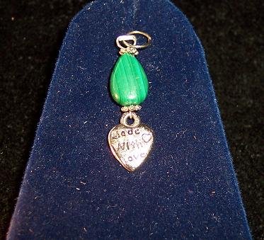 Russian MALACHITE/Tibetan silver 3pc set:earrings & pendant