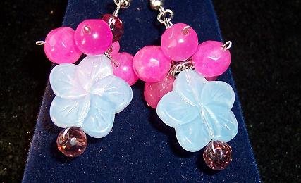 Blue Chalcedony /Pink Sapphire /Amethyst.Silver plated Earrings.
