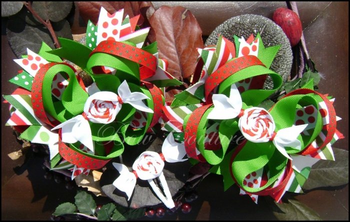 Large Layered Peppermint Christmas/Holiday Hair Bow Set