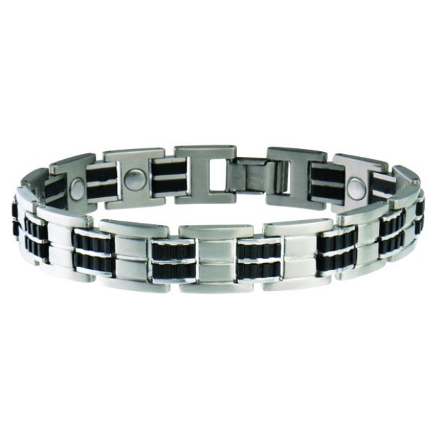Sabona 353 Men's Executive Stainless Rubber Magnetic Bracelet - SIZE LARGE
