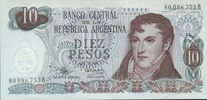 Argentina 10 Pesos Paper Currency