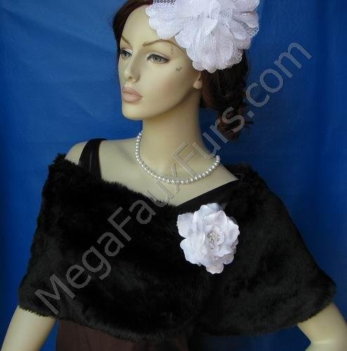 Black Faux Mink Fur Wrap