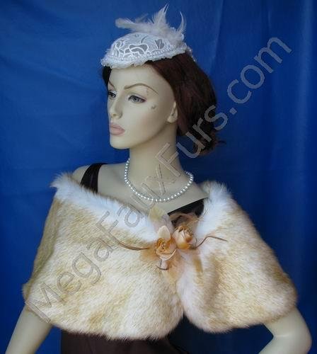 Champagne Chinchilla Faux Fox Fur Wrap with Clasp