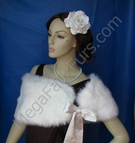 Ivory Faux Fox Fur Bridal Shawl UK