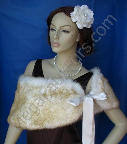 Champagne Faux Fox Shawl with Ivory Base