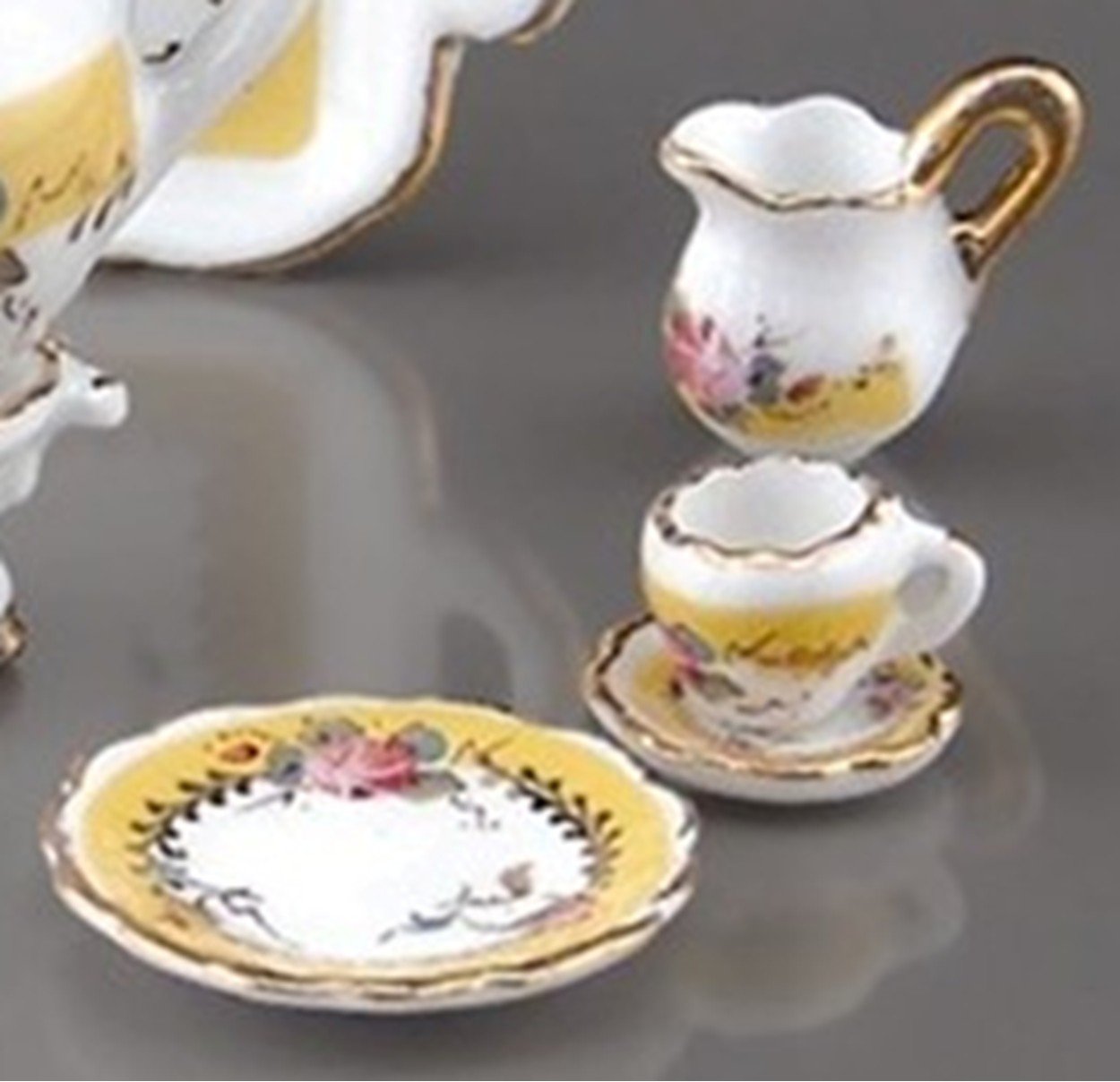 Dollhouse French Rose Tea Set Reutter Porcelain Miniature Dishes Scale