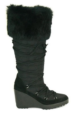 COACH Sophie BLACK QUILTED Monogram WEDGE FUR Boots 7