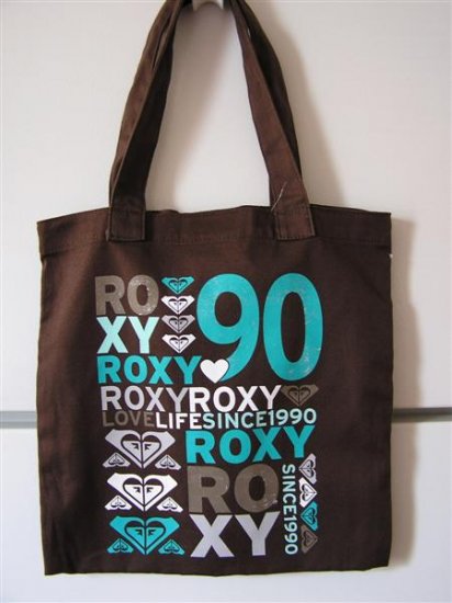 ROXY Brown Teal LOVE LIFE SURF CALI Canvas BOOKBAG TOTE