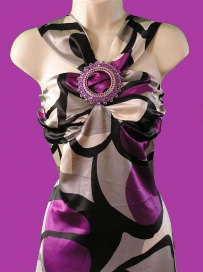 SILVER Purple SATIN MAXI JEWELED COCKTAIL Formal HOMECOMING Halter DRESS Small