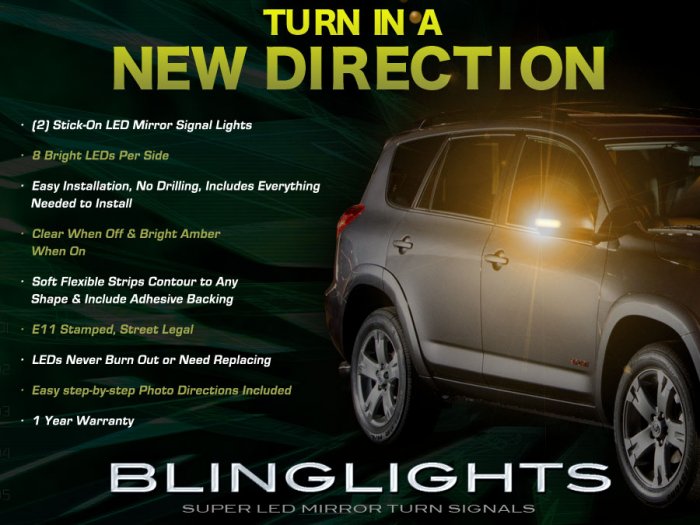 Toyota Rav4 Side Mirror LED Turnsignal Lights Blinker Lamp Addon