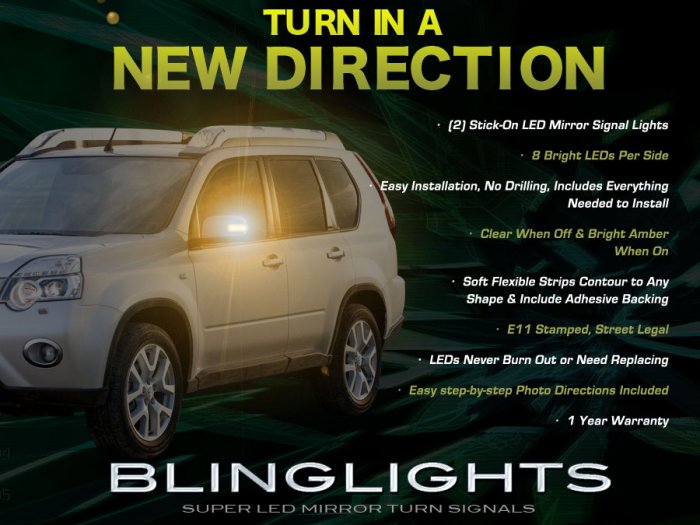 Nissan X-Trail Xtrail LED Side Mirrors Turnsignals Lights Mirror Turn Signals Lamps Signalers