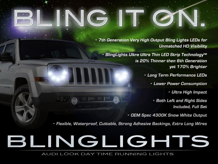 Jeep Patriot LED DRL Head Light Strips DayTime Running Lamps Kit
