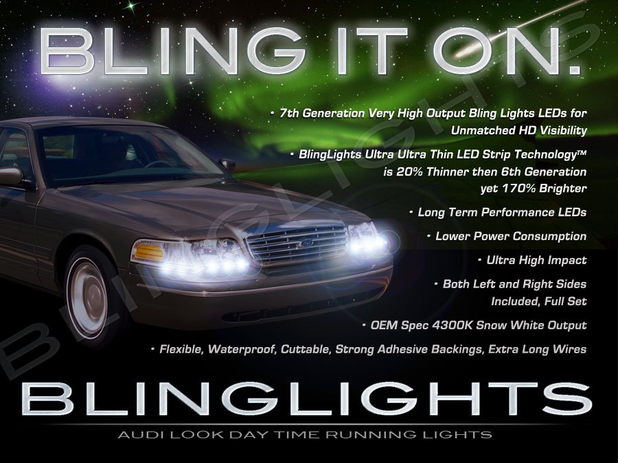 1998-2011 Lincoln Town Car LED DRL Light Strips for Headlamps Headlights Head Lamps Strip Lights