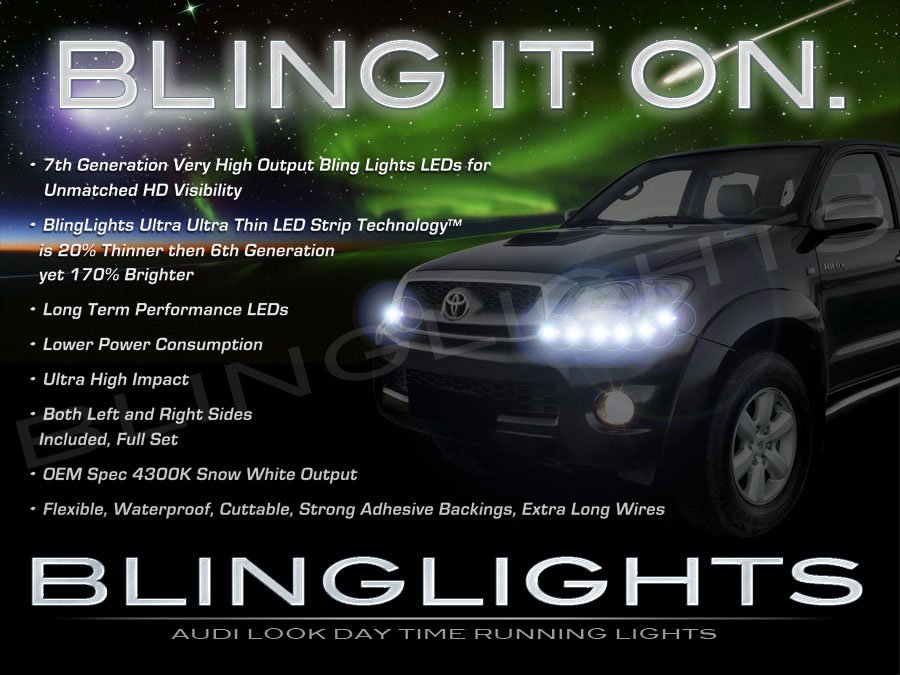Toyota Hilux LED DRL Light Strips for Headlamps Headlights Head Lamps Day Time Running Strip Lights