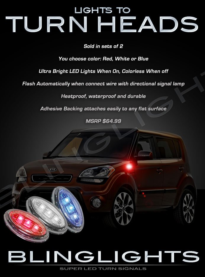 Kia Soul LED Side Accent Markers Turnsignals Lights Turn Signals Lamps Signalers Kit