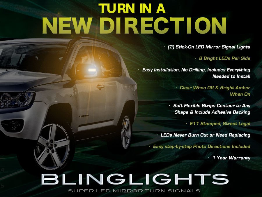 Jeep Compass LED Side Mirror Lights Turn Signal Lamp Set Kit Pair