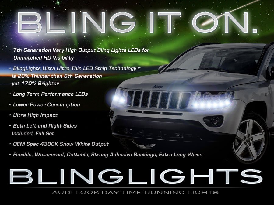 Jeep Compass LED DRL Light Strips for Headlamps Headlights Head Lamps Day Time Running Strip Lights