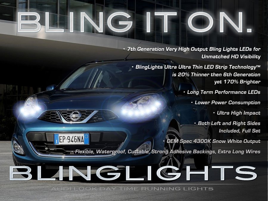 Nissan March LED Day Time Running Lamps Light Strips K11 K12 K13 Set Pair