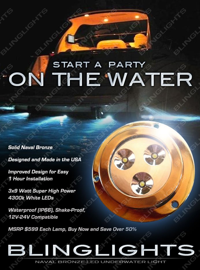 2 x White LED Bronze Underwater Boat Lighting Hull Lamps Fishing Lights