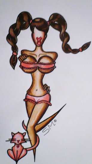 PlayBoy ~Tittle ~ My Pink Kitty ~ Original Abstract pencel color drawing ~ Art By Sylvia Lizaraga