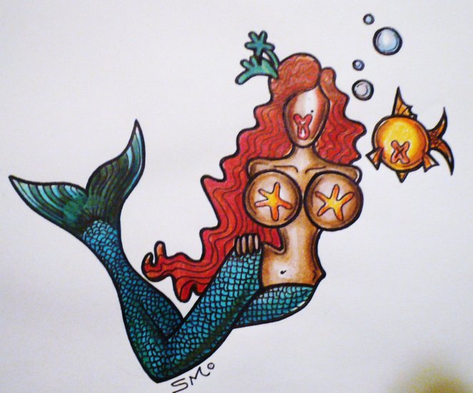 Tittle ~ Mermaid Goldie ~ Original Abstract ink & pencil drawing ~ Art By Sylvia Lizaraga