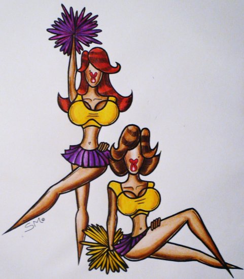 Tittle ~ The Hunnie Laker Girls ~ Original Artwork ink pencil sketch by Sylvia Lizaraga