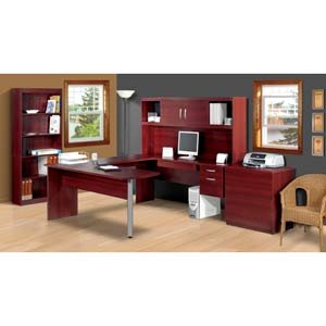 Mahogany Finish U-Shaped Office Suite