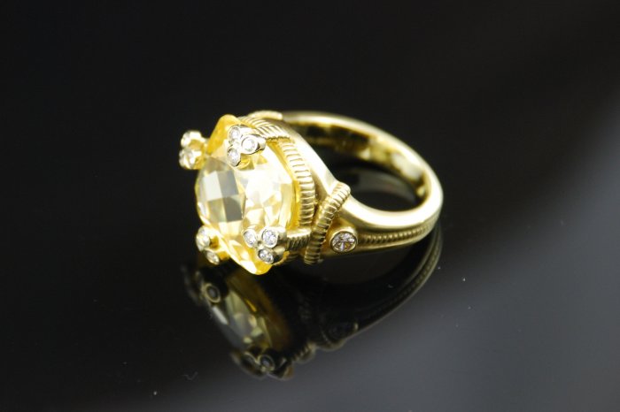 Judith Ripka Citrine 18K Diamond Ring