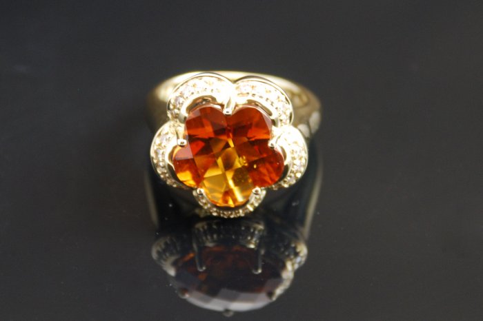 Madeira Citrine Flower Diamond 14K Ring