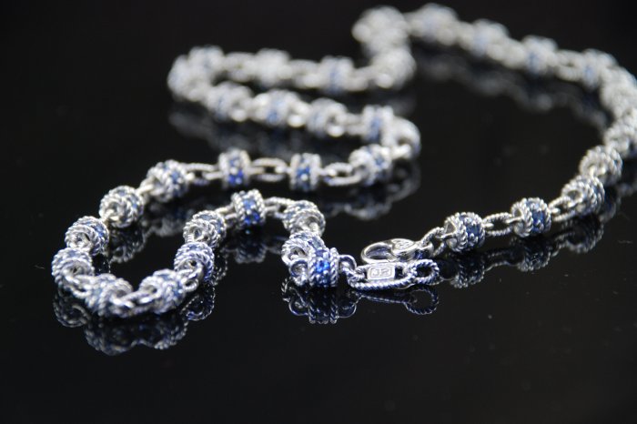 Judith Ripka Blue Sapphire Diamond Barrel Necklace