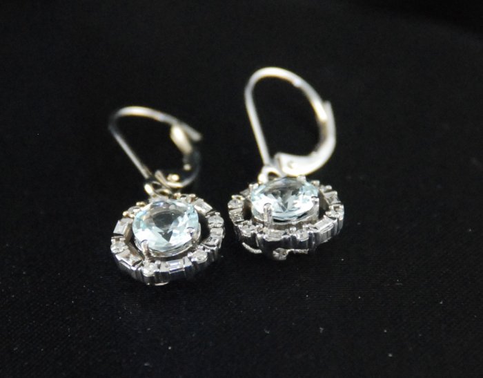 Round Aquamarine Diamond 14K Earrings