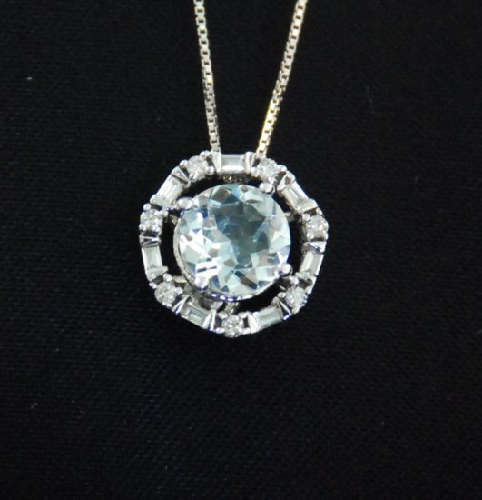 Round Aquamarine Diamond 14K Pendant Necklace