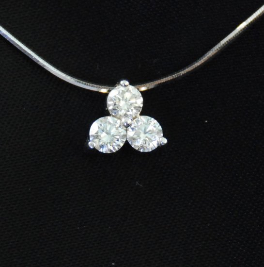 Three Diamond Triangle Large Pendant with thick 14K Italian Style Chain