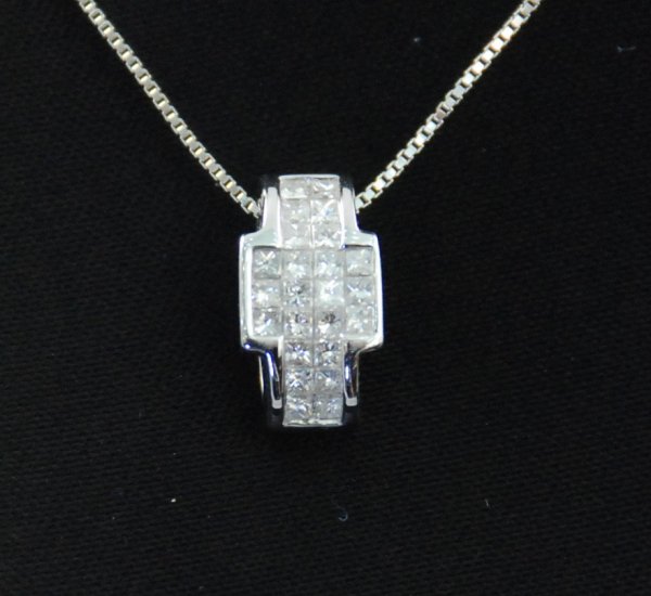 Geometric Square and Rectangular Cross shape Diamond Pendant and 18K Necklace