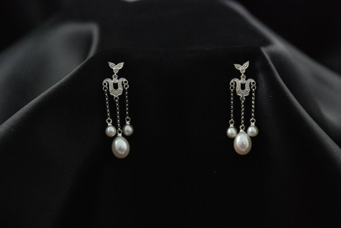 Say Wow Pearl Dangly Pearl Earrings with Diamonds and 14K Gold