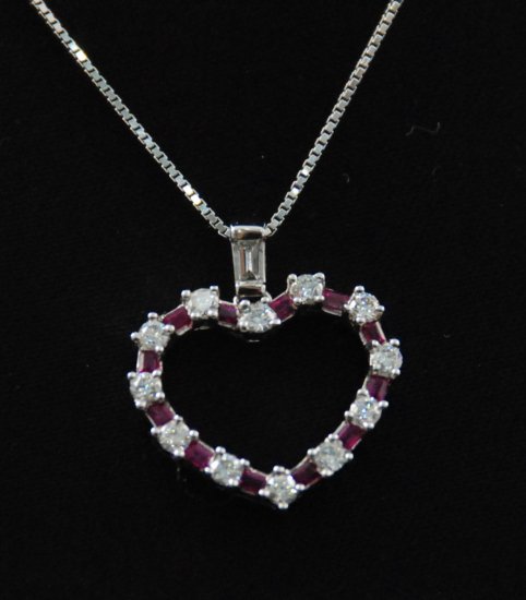 Diamond Ruby Heart Pendant Necklace 18K